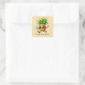 Coole Ananas fügt Text Summer hinzu Quadratischer Aufkleber (Tasche)