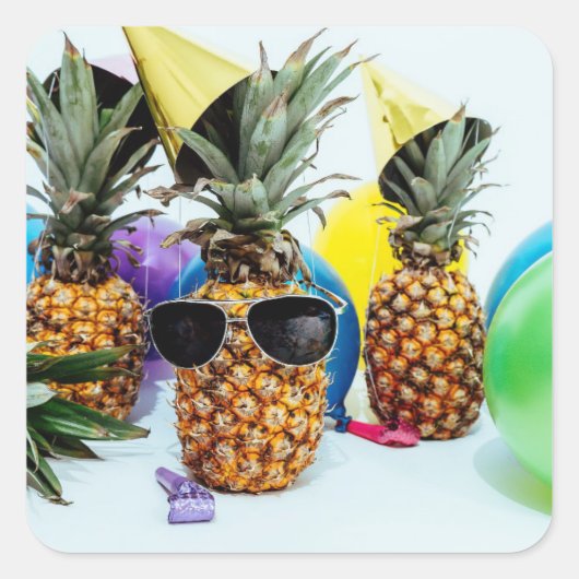Coole Ananas mit Sonnenbrille Quadratischer Aufkleber (Vorderseite)