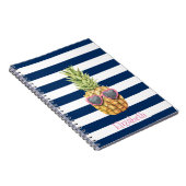 Coole Ananas Navy Blue Stripes Notizblock (Rechte Seite)