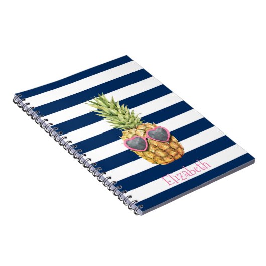 Coole Ananas Navy Blue Stripes Notizblock (Rechte Seite)