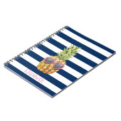 Coole Ananas Navy Blue Stripes Notizblock (Linke Seite)