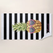 Coole Ananas, Schwarz-weiße Streifen Strandtuch (Vorderseite)