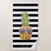 Coole Ananas, Schwarz-weiße Streifen Strandtuch (Vorderseite)