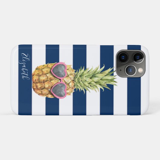 Coole Ananas, tropisch, blau gestreift Case-Mate iPhone Hülle (Rückseite (Horizontal))