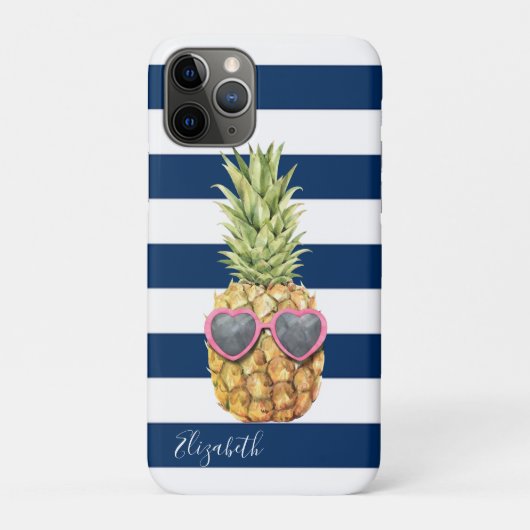 Coole Ananas, tropisch, blau gestreift Case-Mate iPhone Hülle (Rückseite)