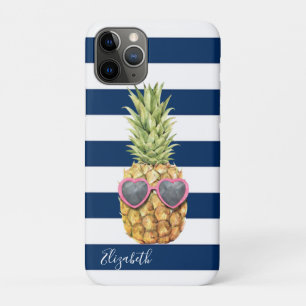 Coole Ananas Tropisch ,Navyblaue Streifen Case-Mate iPhone Hülle