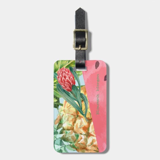 Coole Ananas Watermelon Hibiskus Palm Blätter Gepäckanhänger (Vorderseite vertikal)