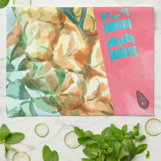 Coole Ananas Watermelon Hibiskus Palm Blätter Geschirrtuch (Gefaltet)