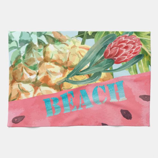 Coole Ananas Watermelon Hibiskus Palm Blätter Geschirrtuch (Horizontal)