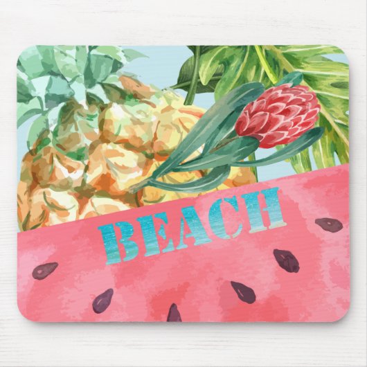 Coole Ananas Watermelon Hibiskus Palm Blätter Mousepad (Vorne)