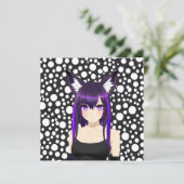 Coole Anime Girl mit Lila Haar und Augen Geburtsta Einladung (Stehend Vorderseite)