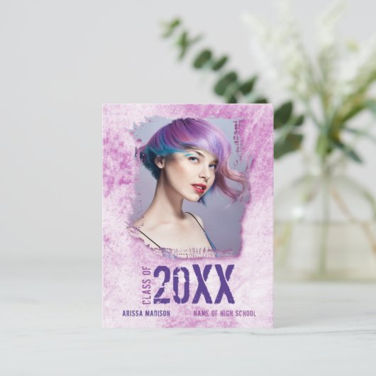 Coole Ankündigung von Grunge Foto Pink Grad Postkarte (Stehend Vorderseite)