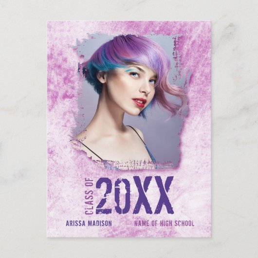 Coole Ankündigung von Grunge Foto Pink Grad Postkarte (Vorderseite)