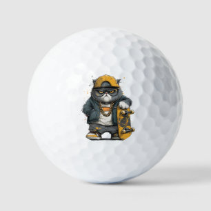 Coole anthropomorphe Katze in Hüfthop-Attrappe Golfball