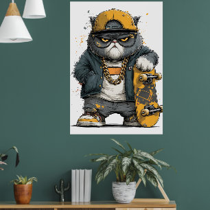Coole anthropomorphe Katze in Hüfthop-Attrappe Poster