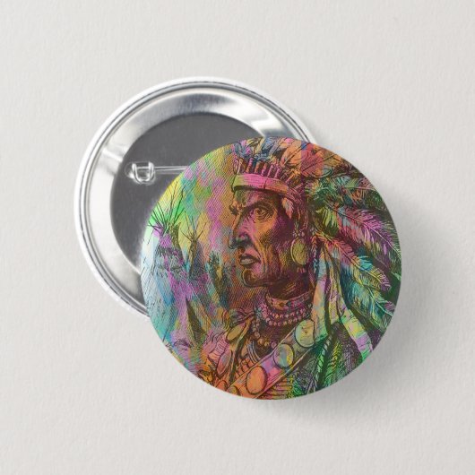 Coole antike amerikanische Ureinwohner-Cliparts-Fa Button (Vorne & Hinten)