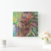 Coole antike amerikanische Ureinwohner-Cliparts-Fa Quadratische Wanduhr (Zuhause)