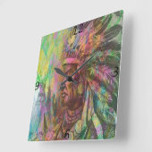 Coole antike amerikanische Ureinwohner-Cliparts-Fa Quadratische Wanduhr (Winkel)