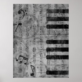 Coole antike Grunge-Effekt-Piano-Musiknoten Poster