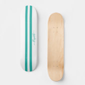 Coole Aquamarine Streifen Monogramm Skateboard (Vorderseite)