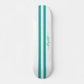 Coole Aquamarine Streifen Monogramm Skateboard (Vorne)