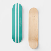 Coole Aquamarine Streifen Skater Monogramm Skateboard (Vorderseite)