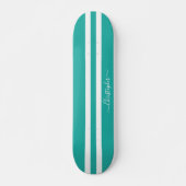 Coole Aquamarine Streifen Skater Monogramm Skateboard (Vorne)