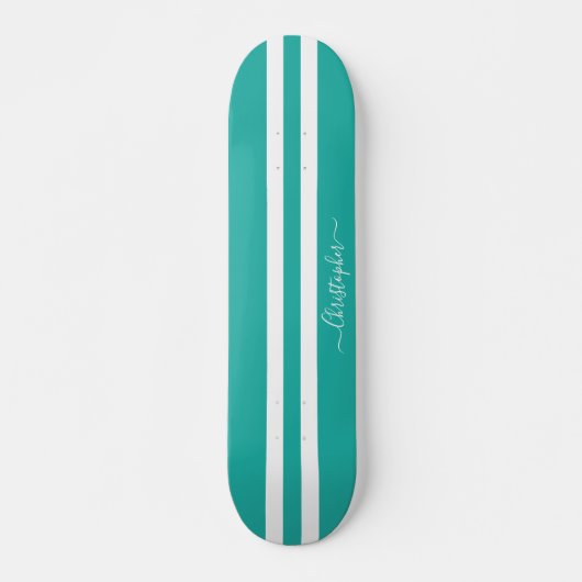 Coole Aquamarine Streifen Skater Monogramm Skateboard (Vorne)