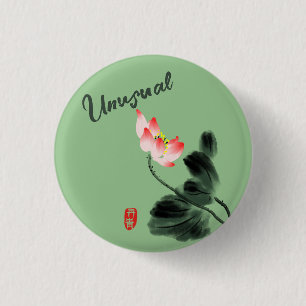 Coole Aquarellblume Lotus Freehand Zeichnend Button