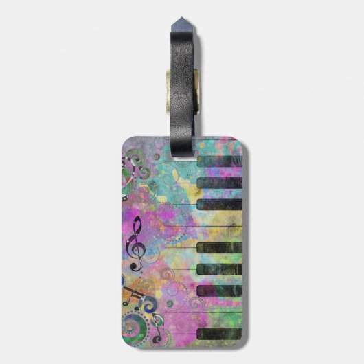 Coole Aquarellfarben Spritzer Farbiges Klavier Gepäckanhänger (Rückseite vertikal)
