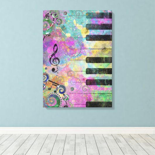 Coole Aquarellfarben Spritzer Farbiges Klavier Leinwanddruck (Insitu (Holzboden))