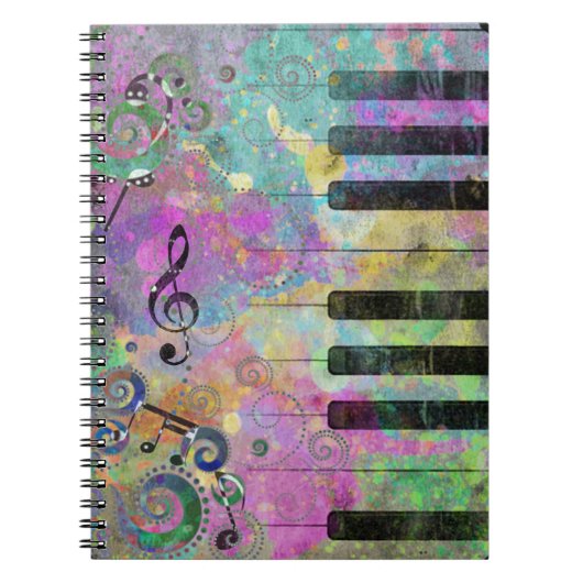 Coole Aquarellfarben Spritzer Farbiges Klavier Notizblock (Vorderseite)