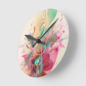 Coole Aquarelltöne Musiknoten Wirbel Runde Wanduhr (Winkel)