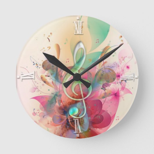 Coole Aquarelltöne Musiknoten Wirbel Runde Wanduhr (Vorderseite)
