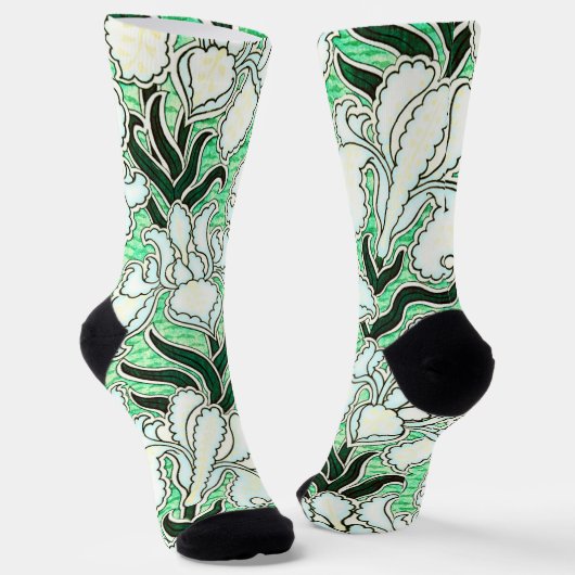 Coole Art Deco Stil Blumenmuster Grüne Socken (Gewinkelt)