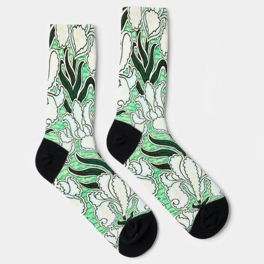 Coole Art Deco Stil Blumenmuster Grüne Socken (Rechts)