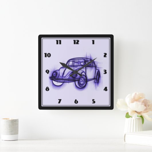 Coole Autoskizze Lila Quadratische Wanduhr (Zuhause)