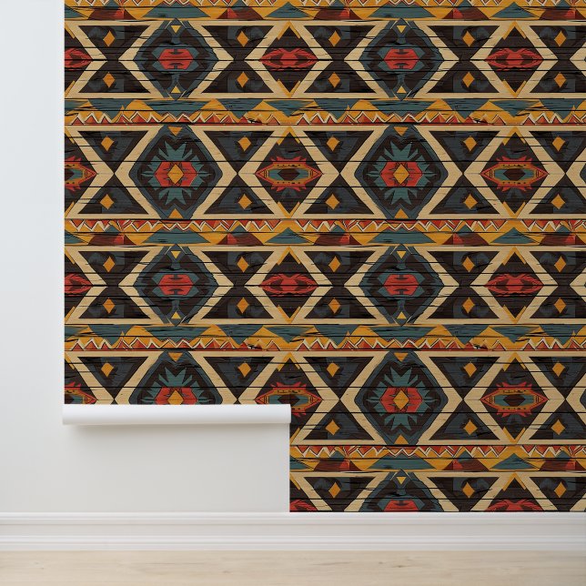 coole Aztec Western Imitate aus Holz Tapete (Anwendung)