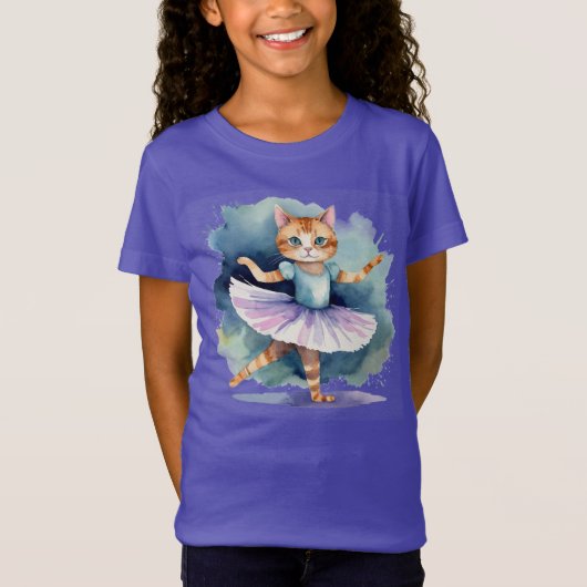 Coole Ballerina Tanzkatze Kitten Fun Wasserfarbe T-Shirt (Vorderseite)