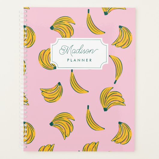 Coole Bananen in rosa mit Monogramm Planer (Vorderseite)