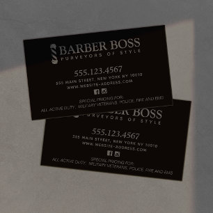 Coole Barbier Friseursalon Schwarz auf Schwarz Visitenkarte