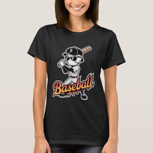 Coole Baseball-Maskottchen-Sonnenbrille Flammender T-Shirt (Vorderseite)