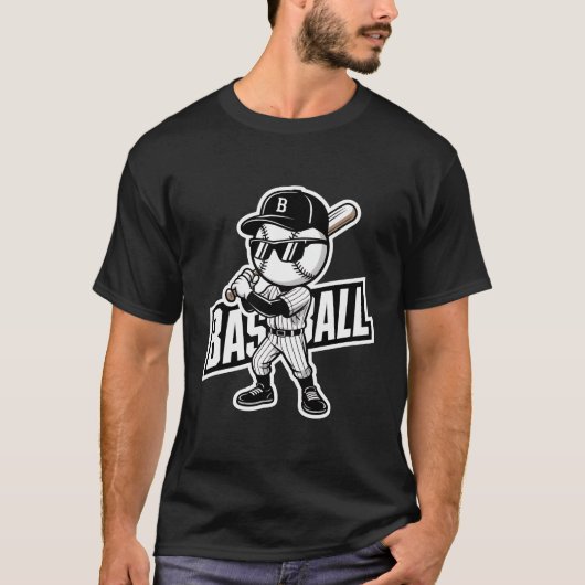 Coole Baseball-Maskottchen-Sonnenbrille Flammender T-Shirt (Vorderseite)