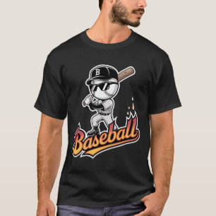 Coole Baseball-Maskottchen-Sonnenbrille Flammender T-Shirt