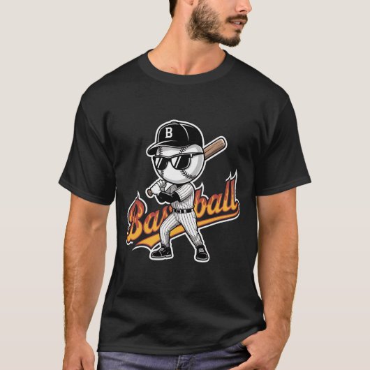 Coole Baseball-Maskottchen-Sonnenbrille Flammender T-Shirt (Vorderseite)