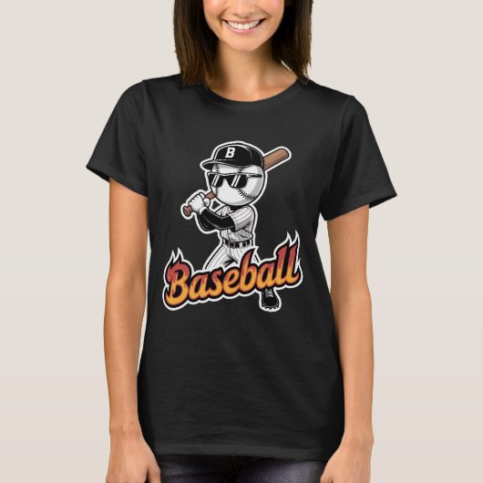 Coole Baseball-Maskottchen-Sonnenbrille Flammender T-Shirt (Vorderseite)