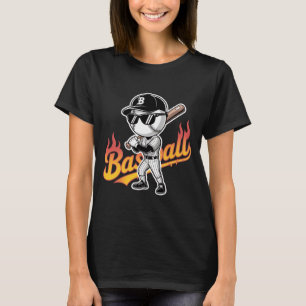 Coole Baseball-Maskottchen-Sonnenbrille Flammender T-Shirt