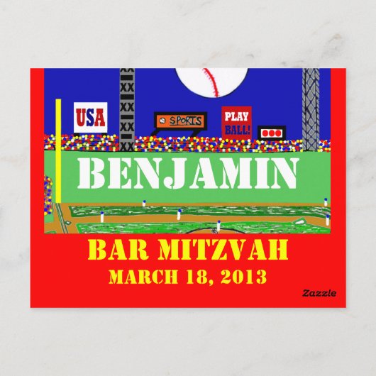 Coole Baseball Sport Bar Mitzvah Tischnummer Card (Rückseite)