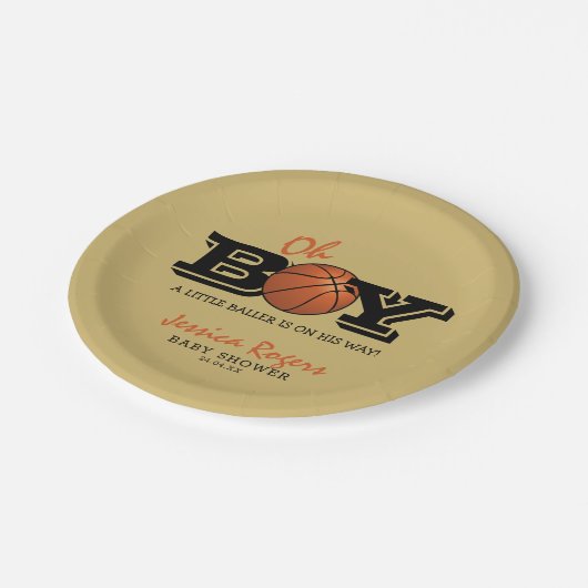 Coole Basketball "Oh Boy" Kinderdusche Pappteller (Schrägansicht)