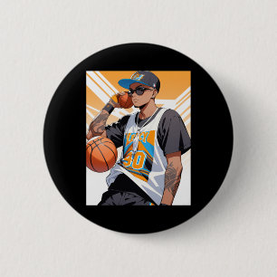 Coole Basketballspieler Anime Kunst Urbaner Sports Button